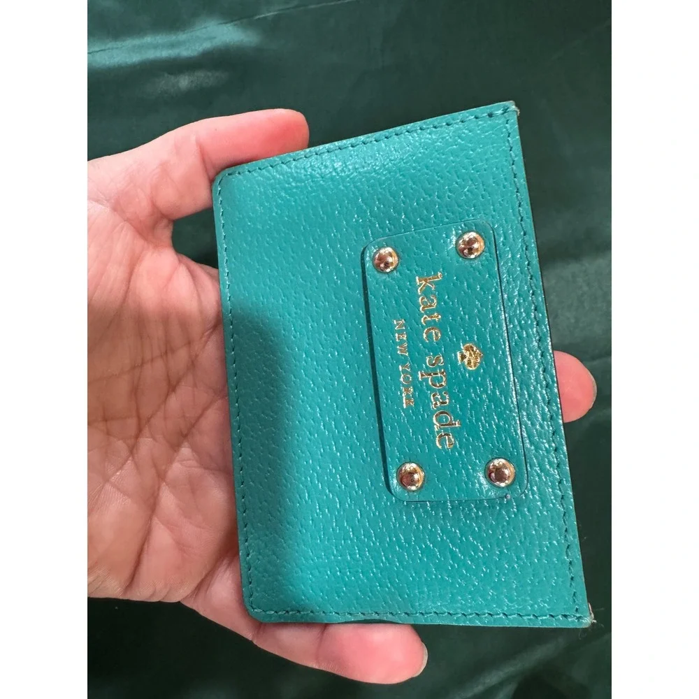 Kate Spade New York Card Holder Set Teal Pebbled Leather & Beige Smooth Leather